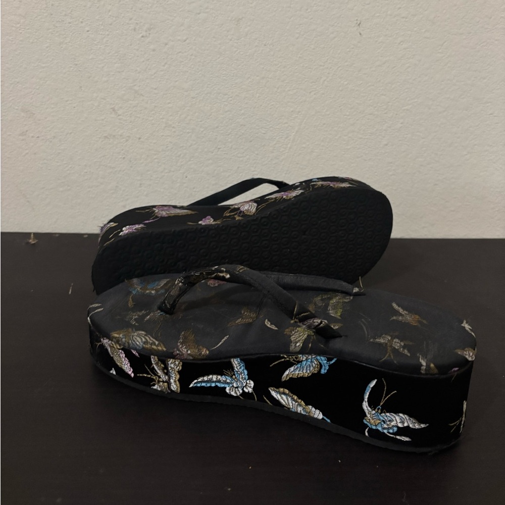 Black Flip Flops with Butterfly Design